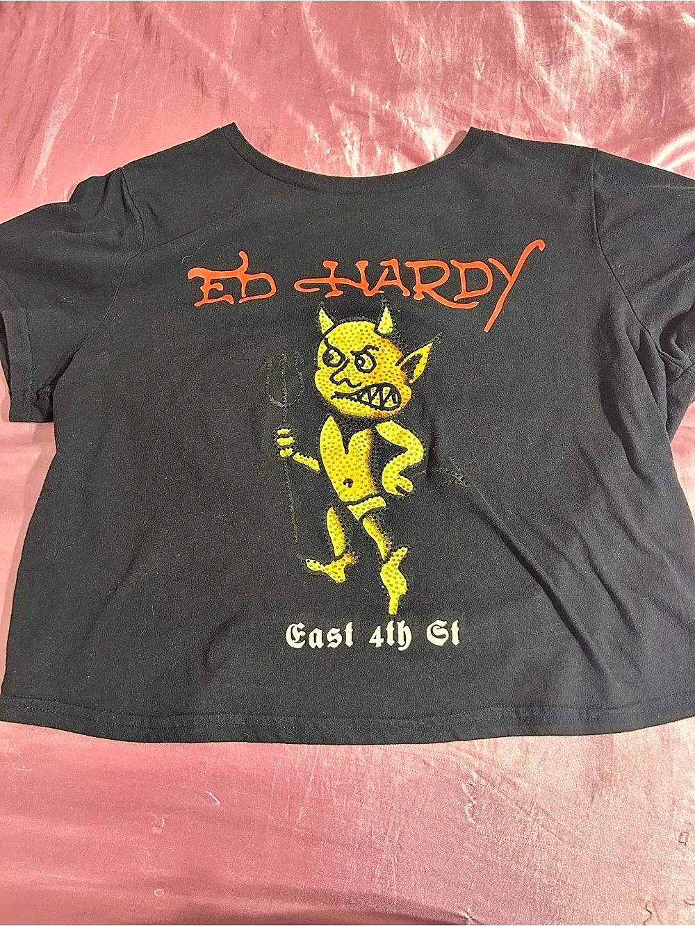 Ed Hardy Baby Devil Rhinestone Black Crop T-Shirt
